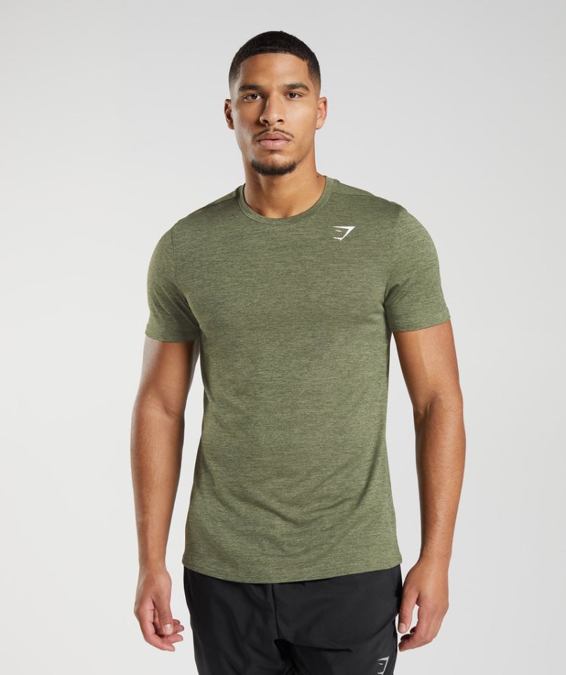 Men\'s Gymshark Arrival Marl T-Shirts Olive | CA 18035D